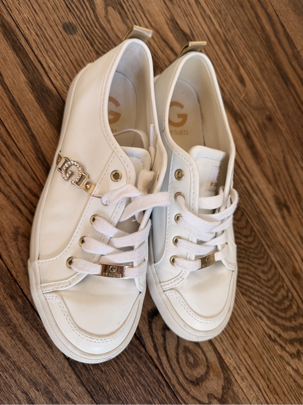 G by Guess White Sneakers with Gold Accents